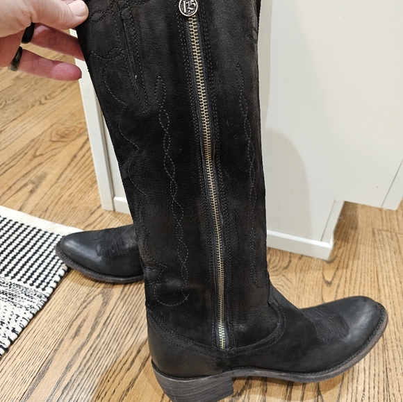 LibertyTall Black Nubuck Greased Embroidered Boots - Picture 6 of 11